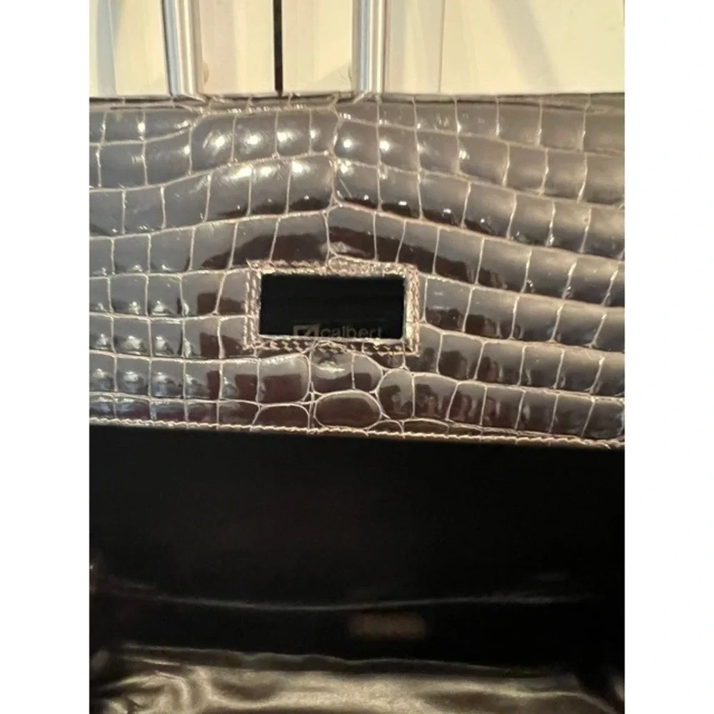 Vintage Calbert Italy Crocodile Belly Handbag Brown Cocco Bidente Turnlock FLAW